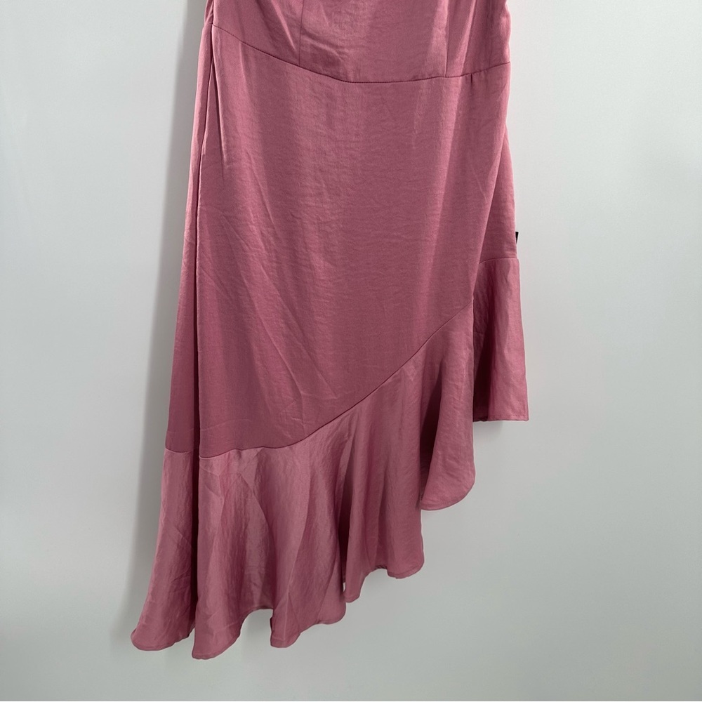 NWT Lulus Loving the Attention Mauve Satin Asymmetrical Ruffled Midi Dress - Picture 4 of 10